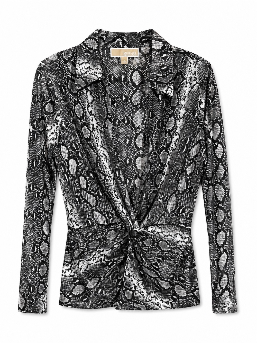 Michael Kors Black & Gray Snake-Print Twist-Front Blouse